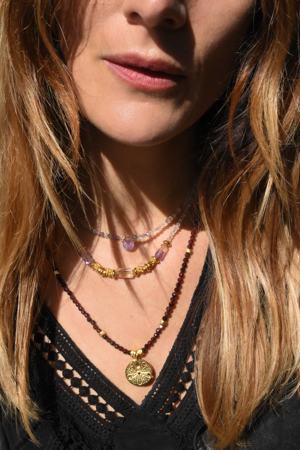 LIANA Halskette Choker mit Fluorit & Amethyst